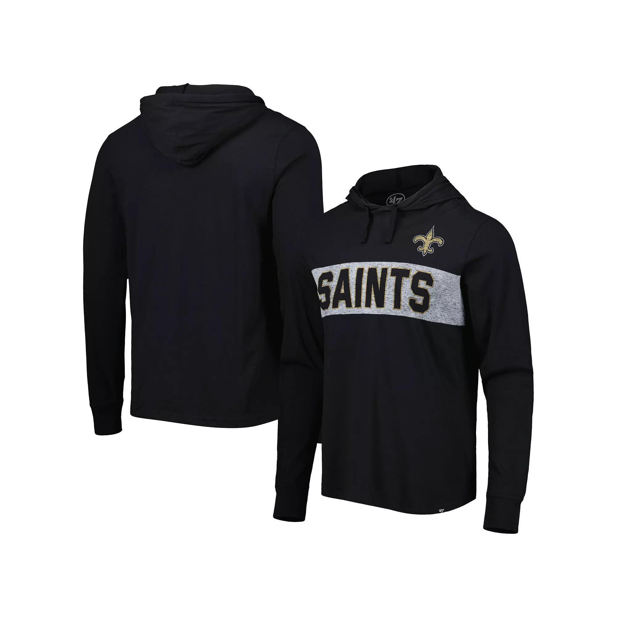Men's '47 Black New Orleans Saints Field Franklin Hooded Long Sleeve T-Shirt, Size: Medium Product Image