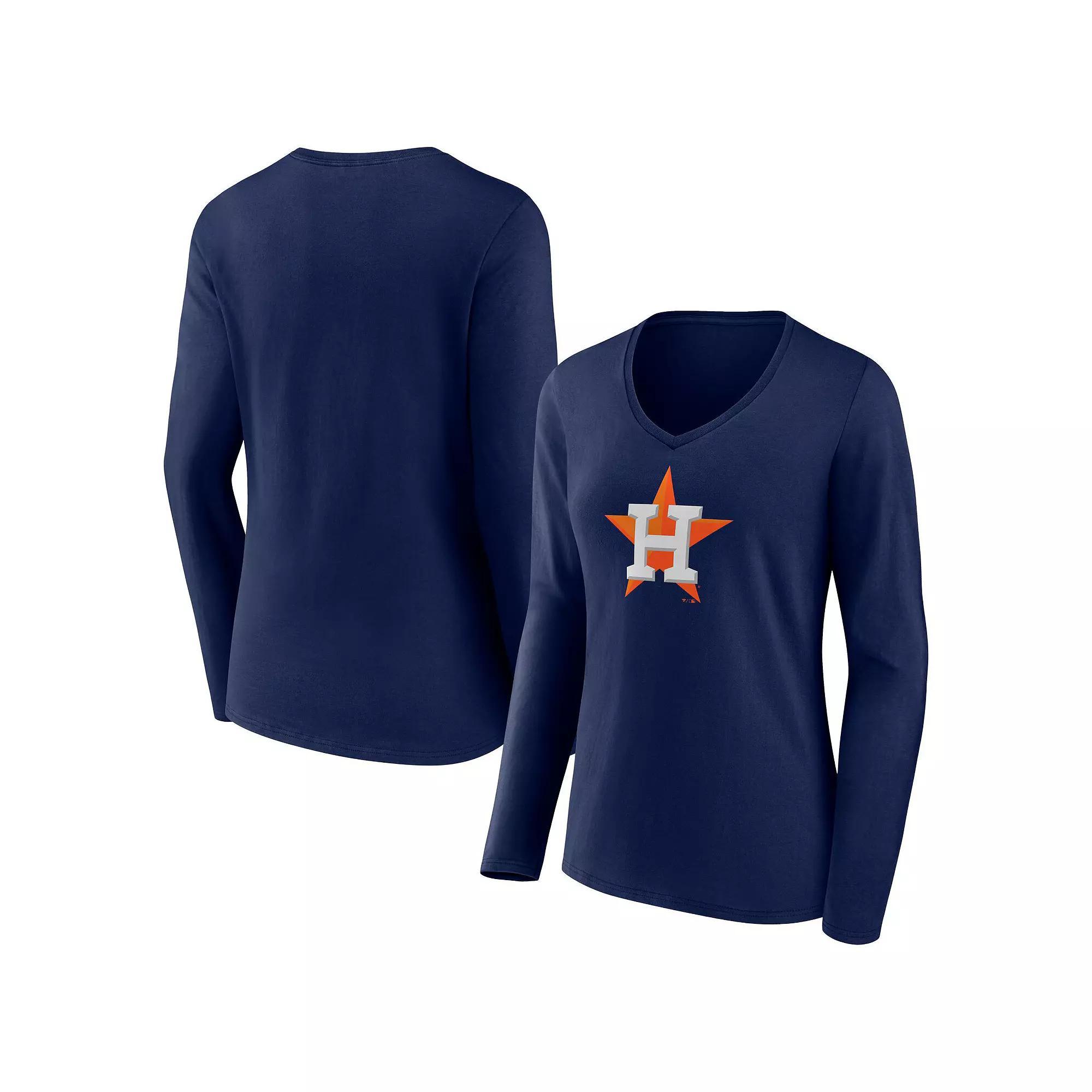 Women's Fanatics Branded Navy Houston Astros Official Logo V-Neck Long Sleeve T-Shirt, Size: Large, Blue Product Image