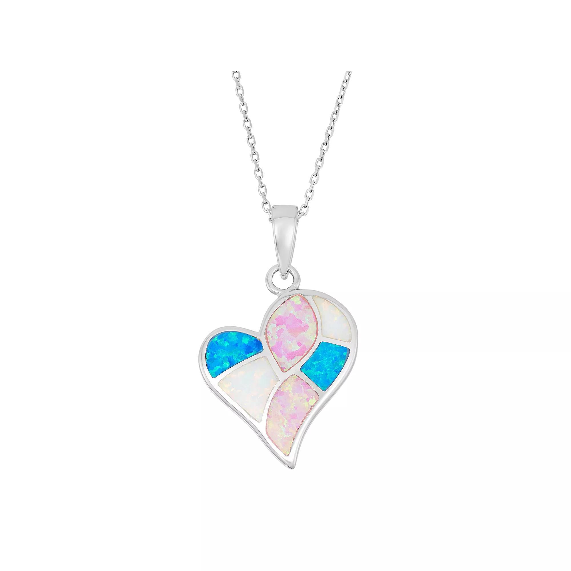 Sterling Silver Lab-Created Opal Heart Pendant Necklace, Women's, Size: 18", Multicolor Product Image