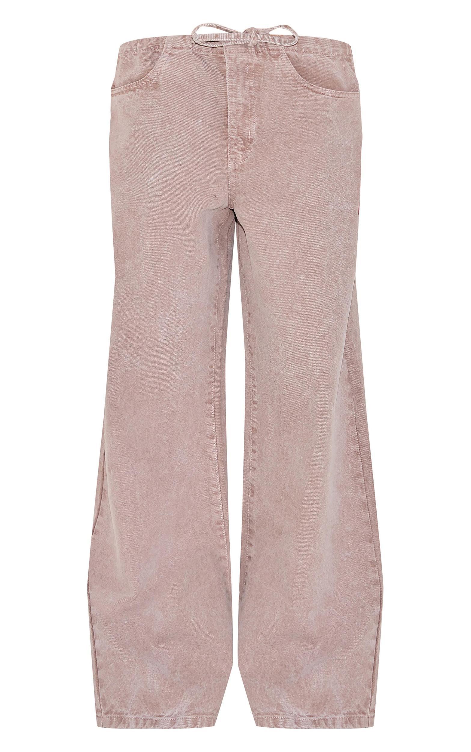Mushroom Low Rise Tie Waistband Wide Leg Jeans Product Image