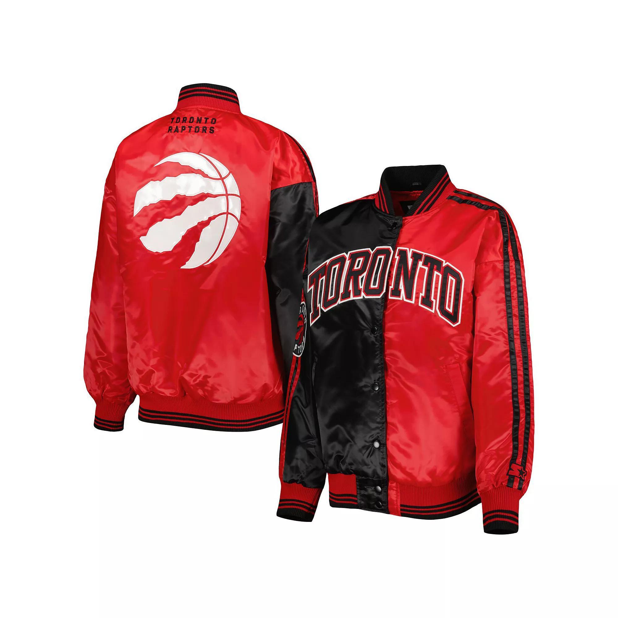 Women's Starter Black/Red Toronto Raptors Split Colorblock Satin Full-Snap Varsity Jacket, Size: Small, Rpt Black Product Image