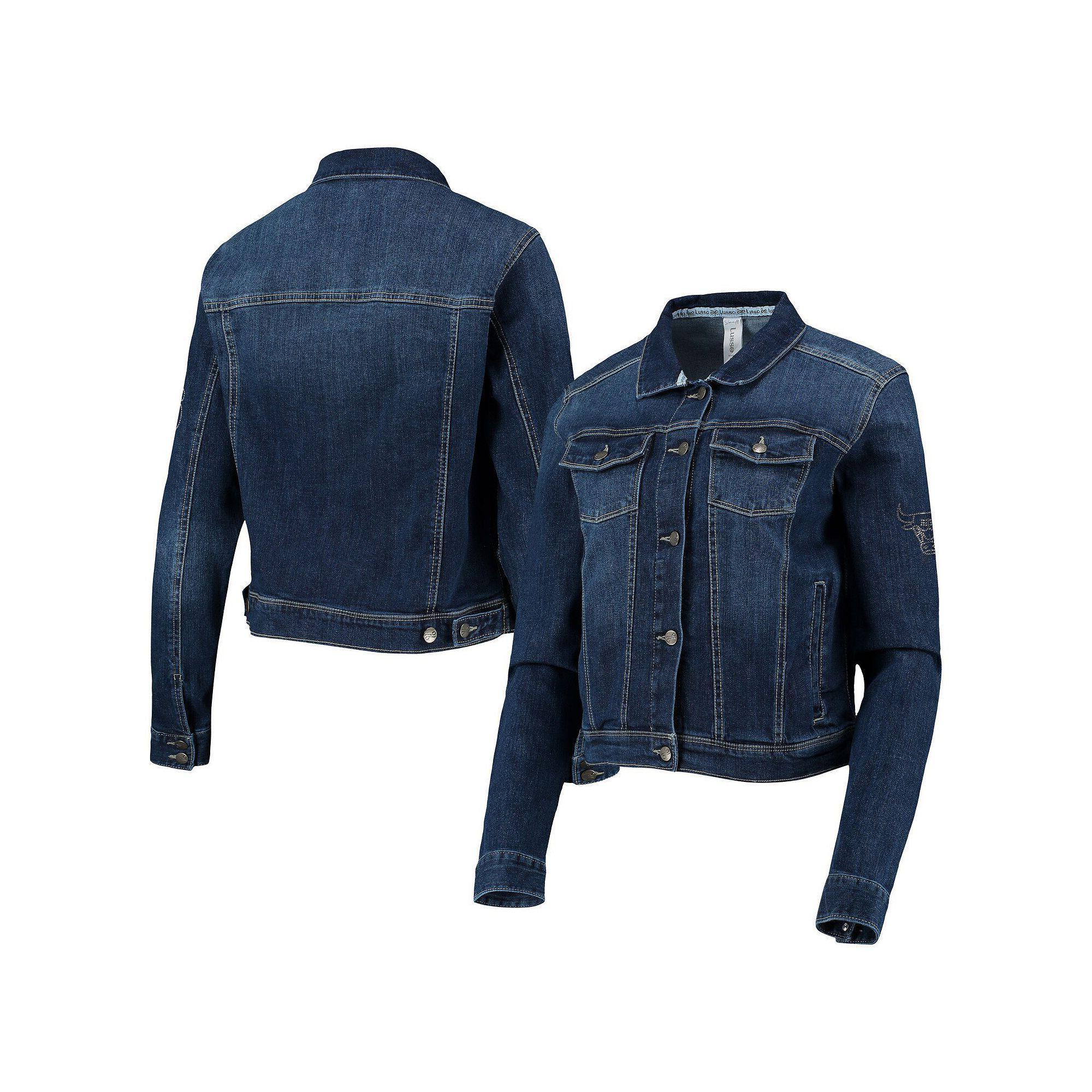 Women's Lusso Blue New York Knicks Georgie Crystals Button-Up Denim Jacket, Size: XS Product Image