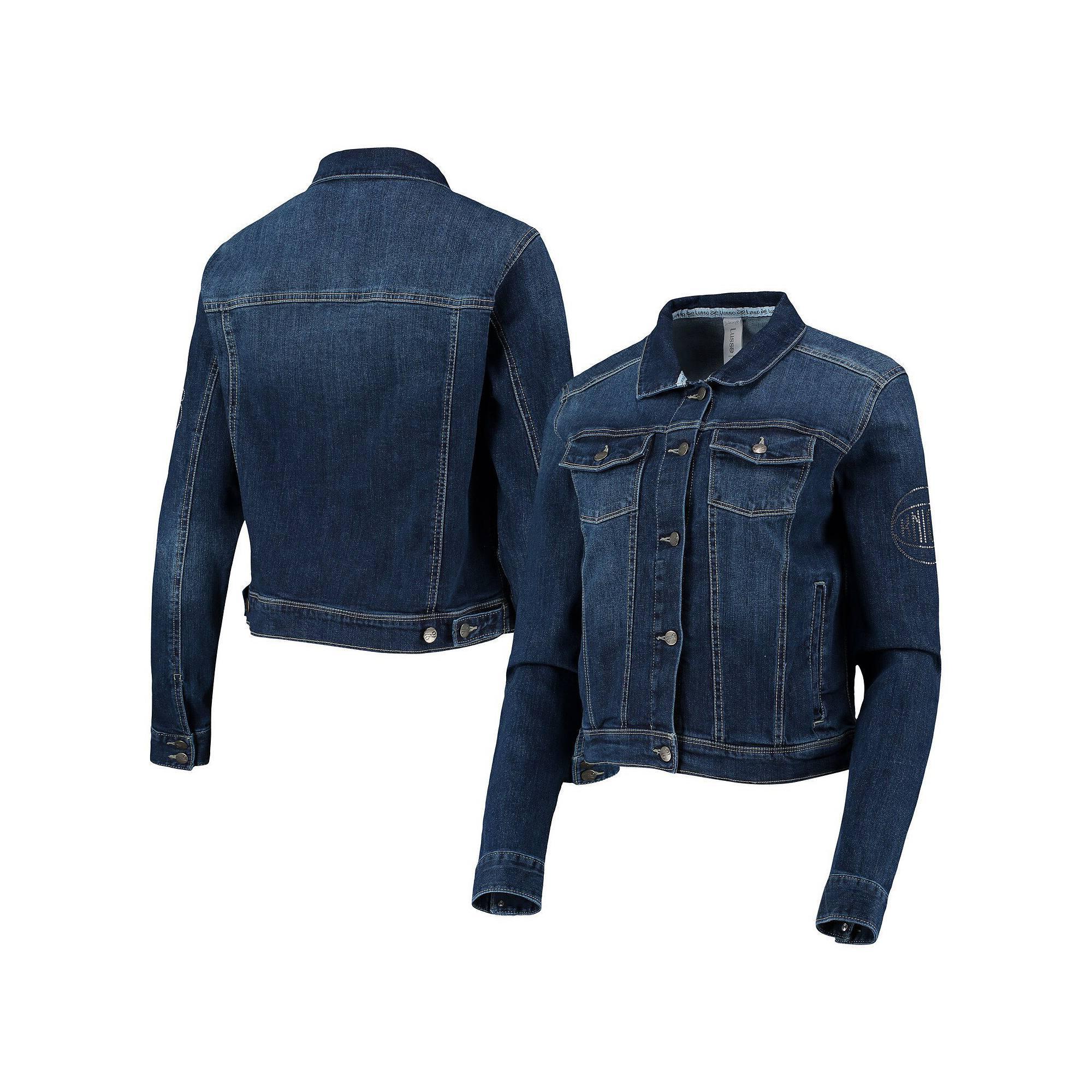 Women's Lusso Blue New York Knicks Georgie Crystals Button-Up Denim Jacket, Size: XS Product Image