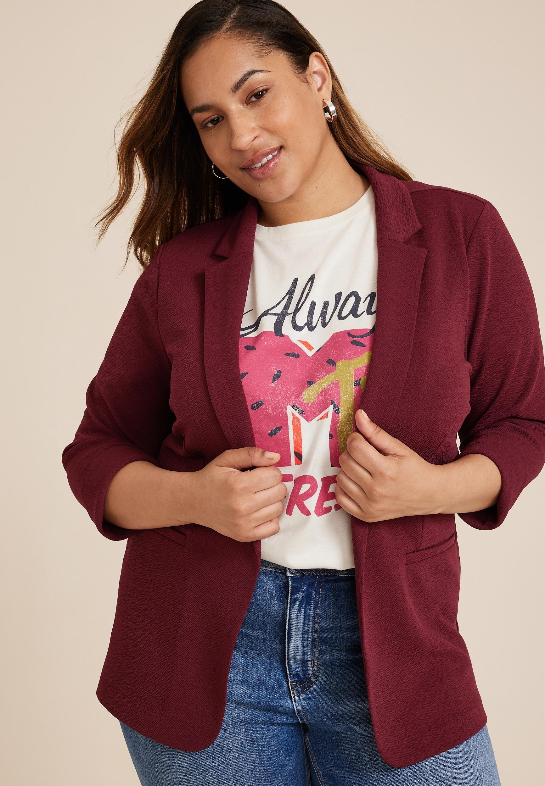 Maurices Plus Size Womens Blazer Versa Open Front Blue Size 4X Product Image