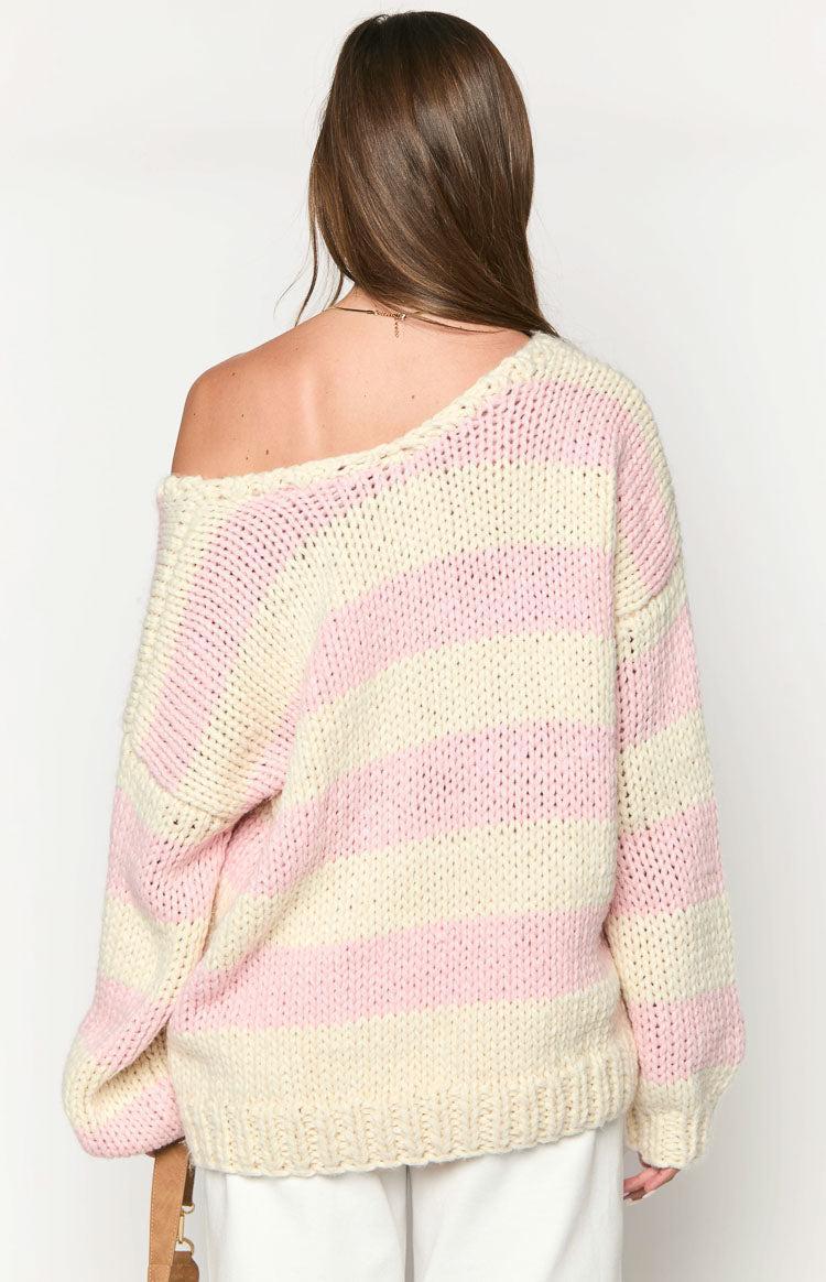 Delvey Pink Striped Chunky Knit Sweater Product Image