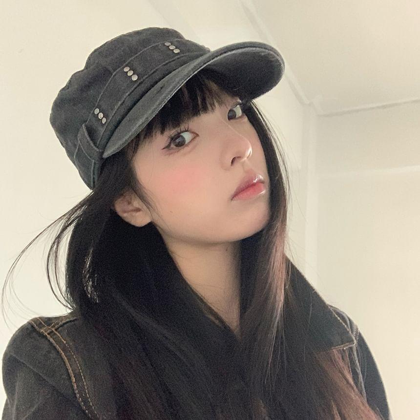 Studded Denim Military Cap Product Image