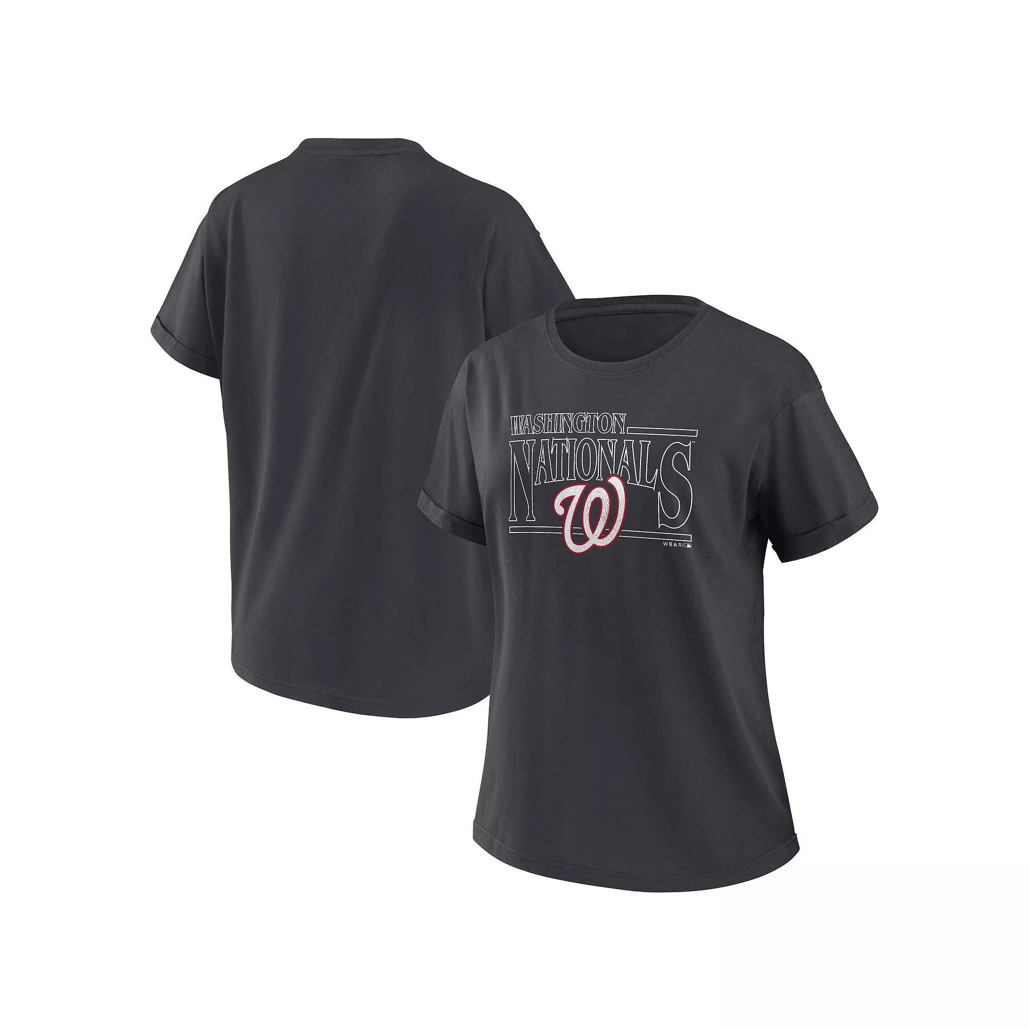 Women's WEAR by Erin Andrews Charcoal Washington Nationals Oversized Boyfriend T-Shirt, Size: Small Product Image