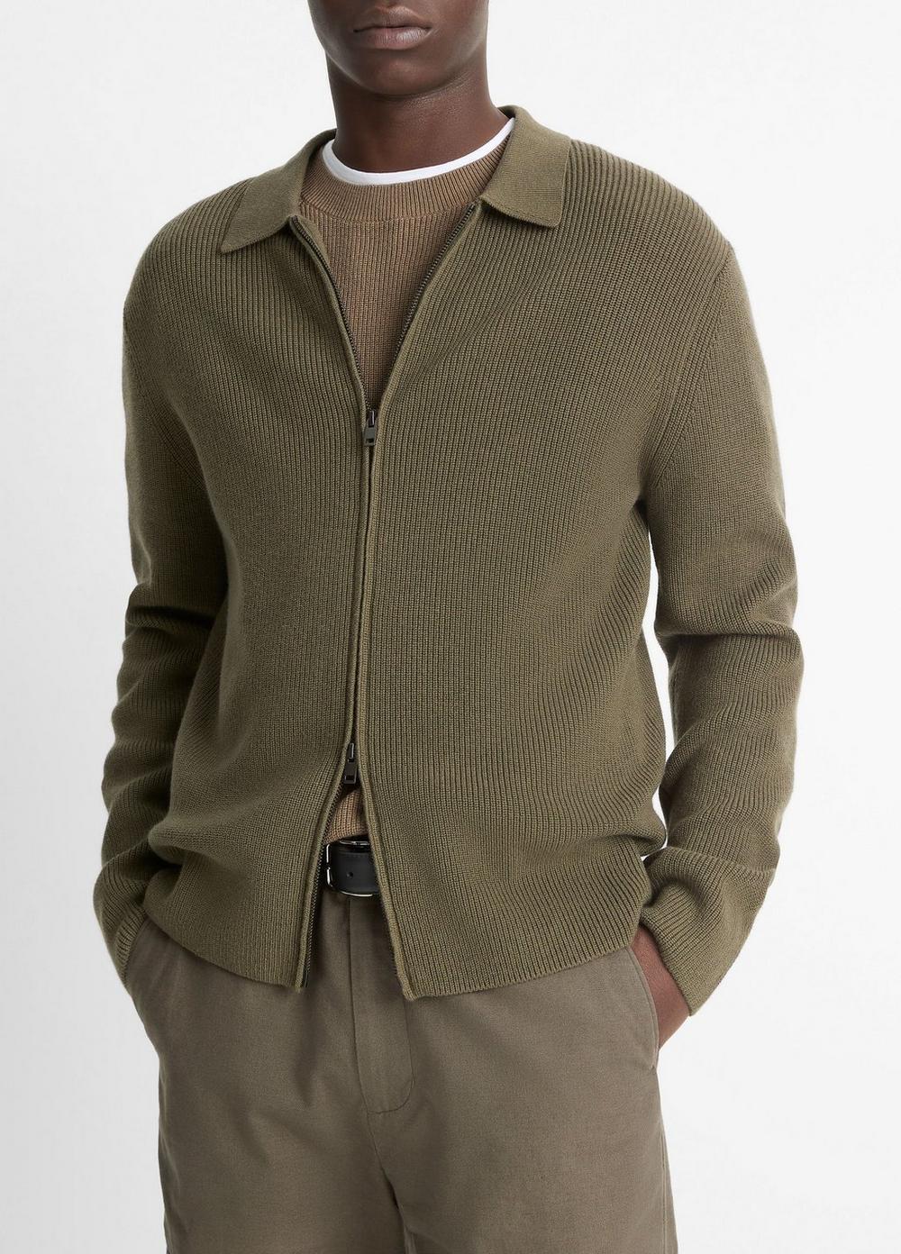Mens Wool-Blend Two-way Zip Cardigan, Olive Leaf, Size S Vince Product Image