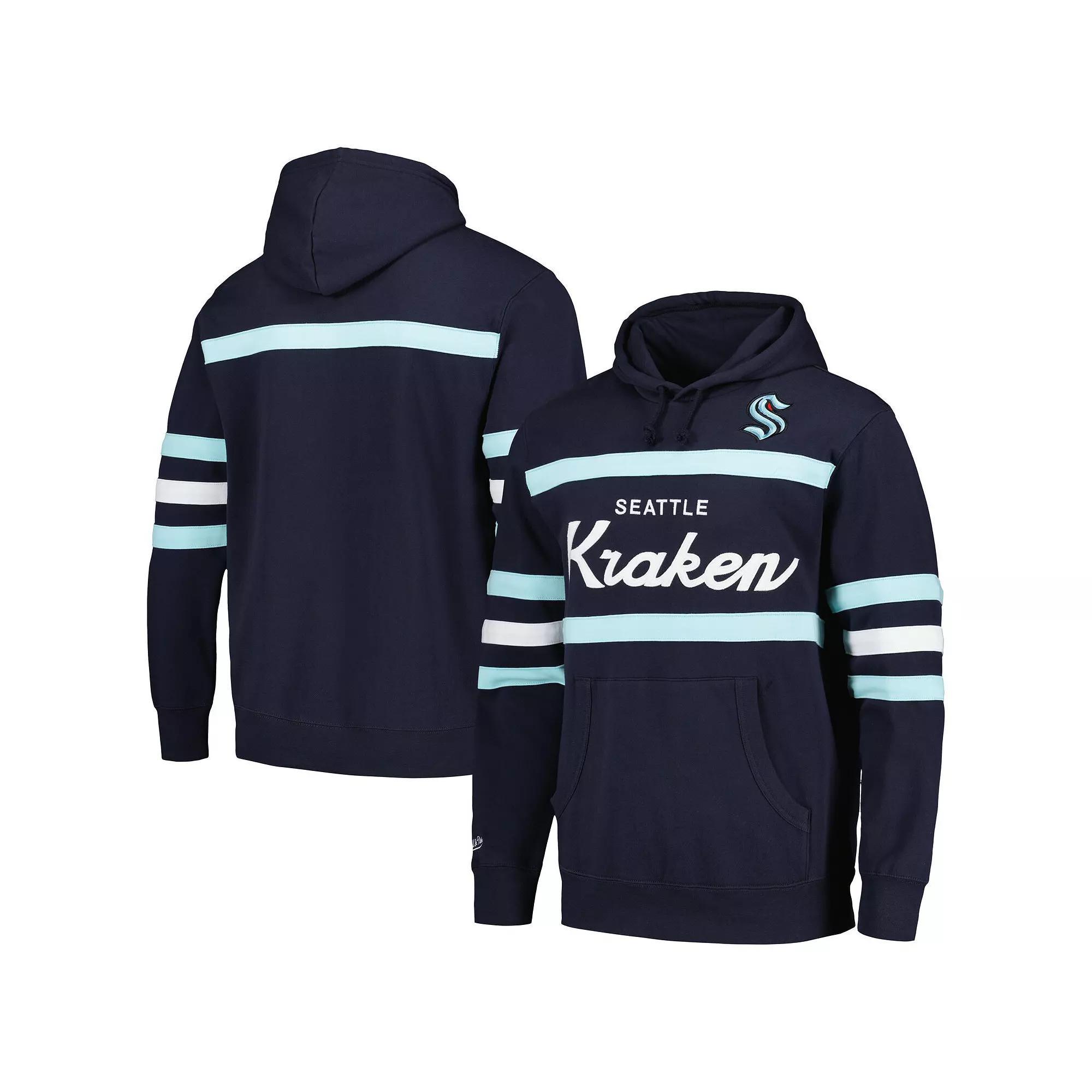 Men's Mitchell & Ness Deep Sea Blue Seattle Kraken Head Coach Pullover Hoodie, Size: 3XL, Krk Blue Product Image