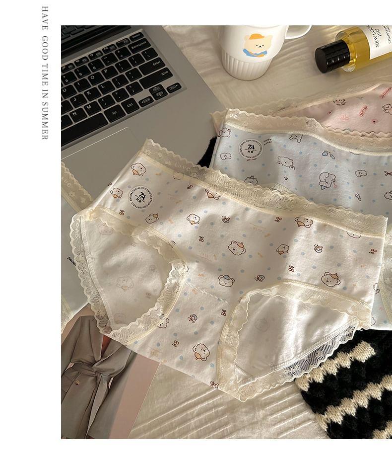 Cartoon Print Lace Trim Bikini Panties Product Image