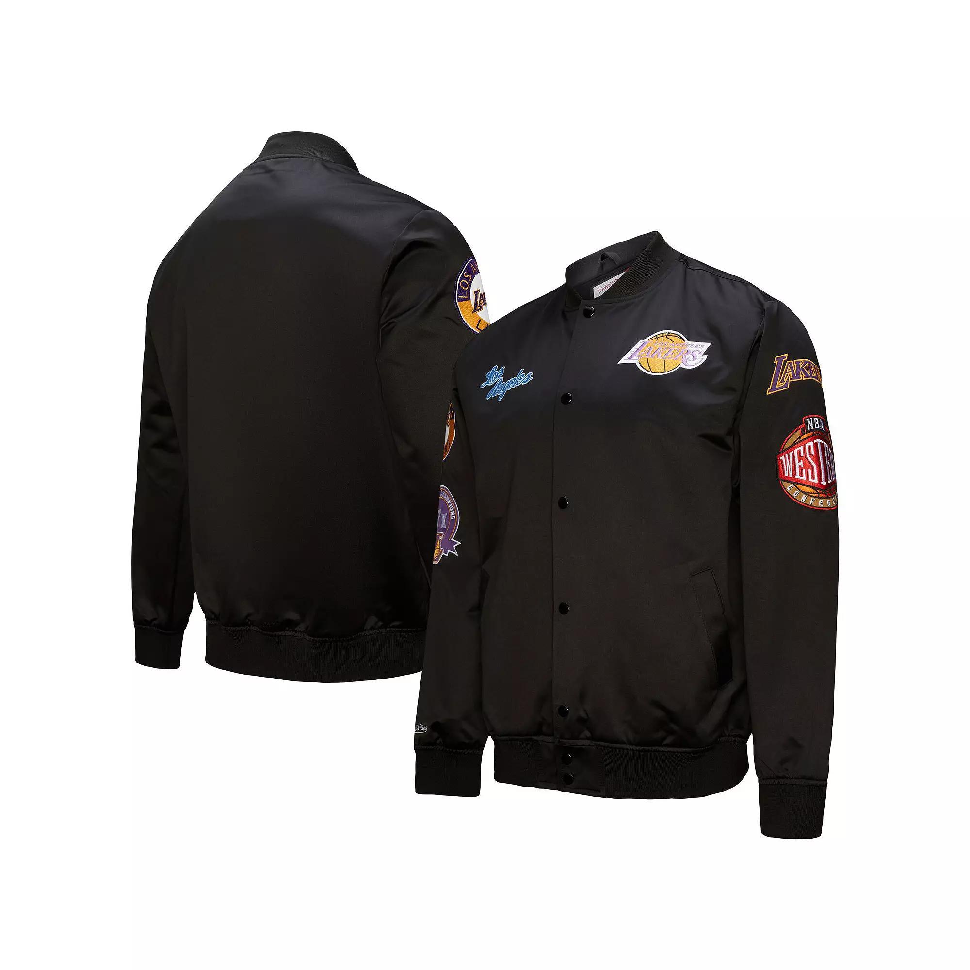 Men's Mitchell & Ness Black Los Angeles Lakers Blackout Collection Vintage Full-Snap Satin Jacket, Size: Large Product Image