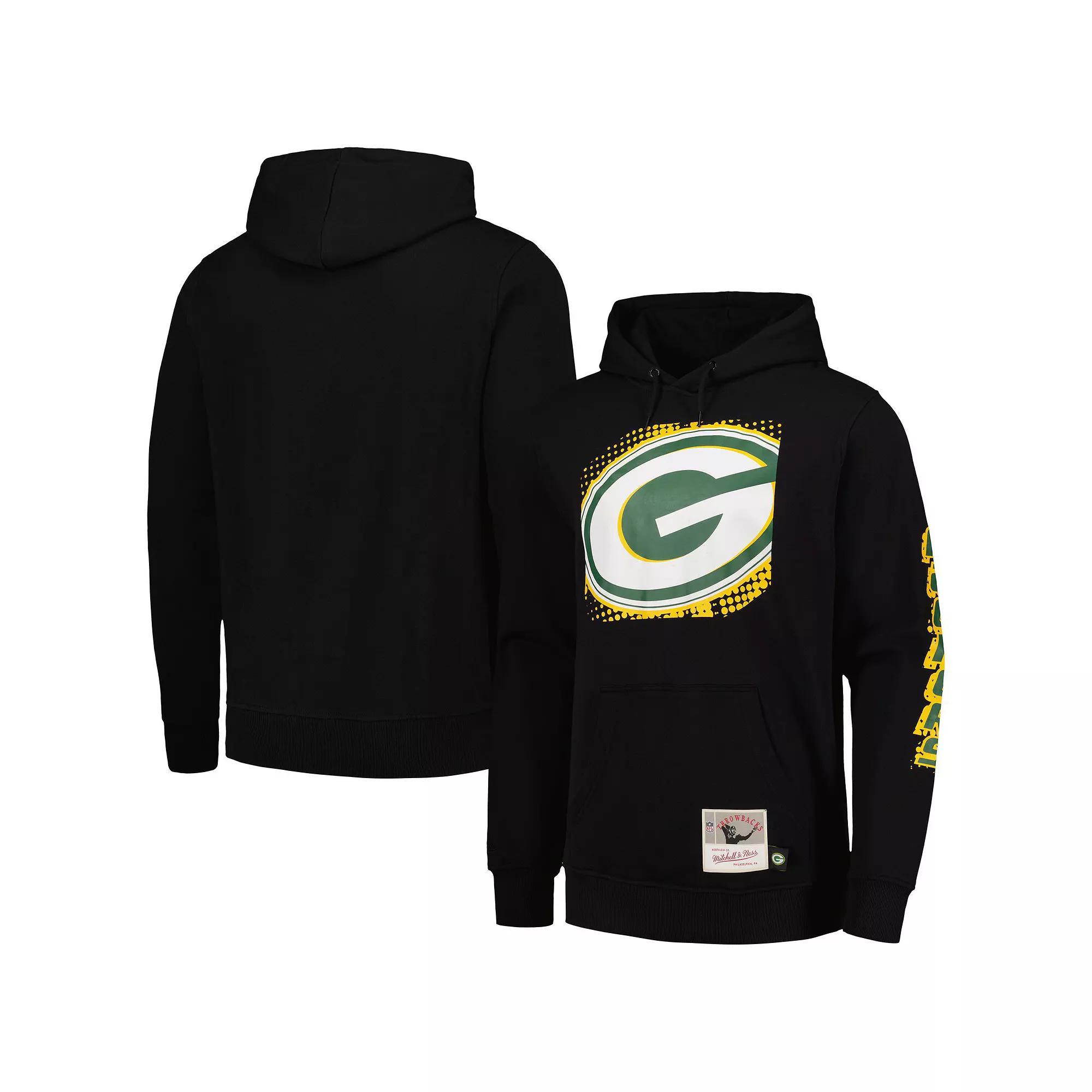 Men's Mitchell & Ness Black Green Bay Packers Gridiron Classics Big Face 7.0 Pullover Hoodie, Size: Medium Product Image