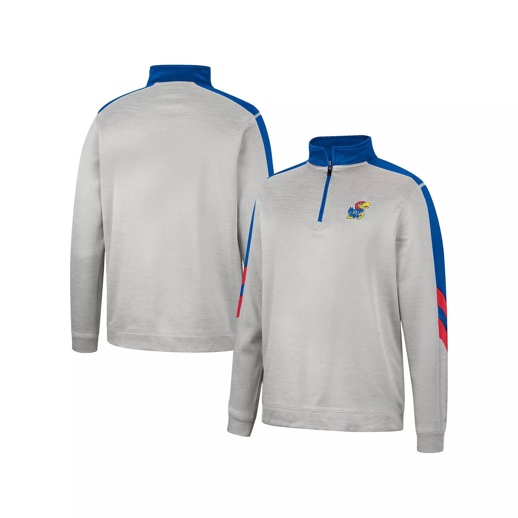 Mens Colosseum Gray/Royal Kansas Jayhawks Bushwood Fleece Quarter-Zip Jacket Product Image