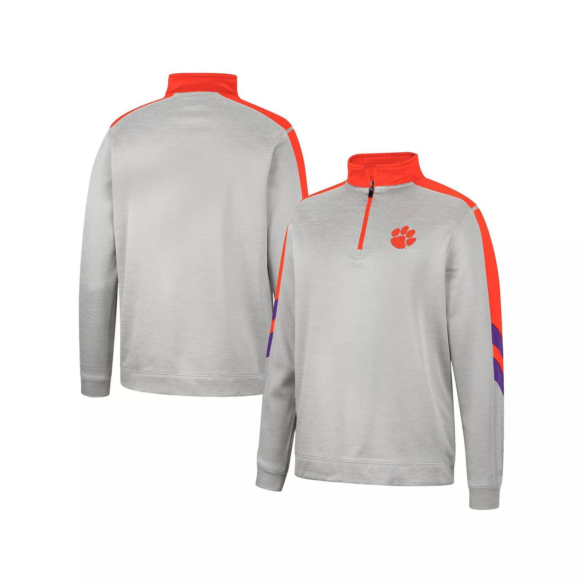 Men's Colosseum Gray/Orange Clemson Tigers Bushwood Fleece Quarter-Zip Jacket, Size: XL, Grey Product Image