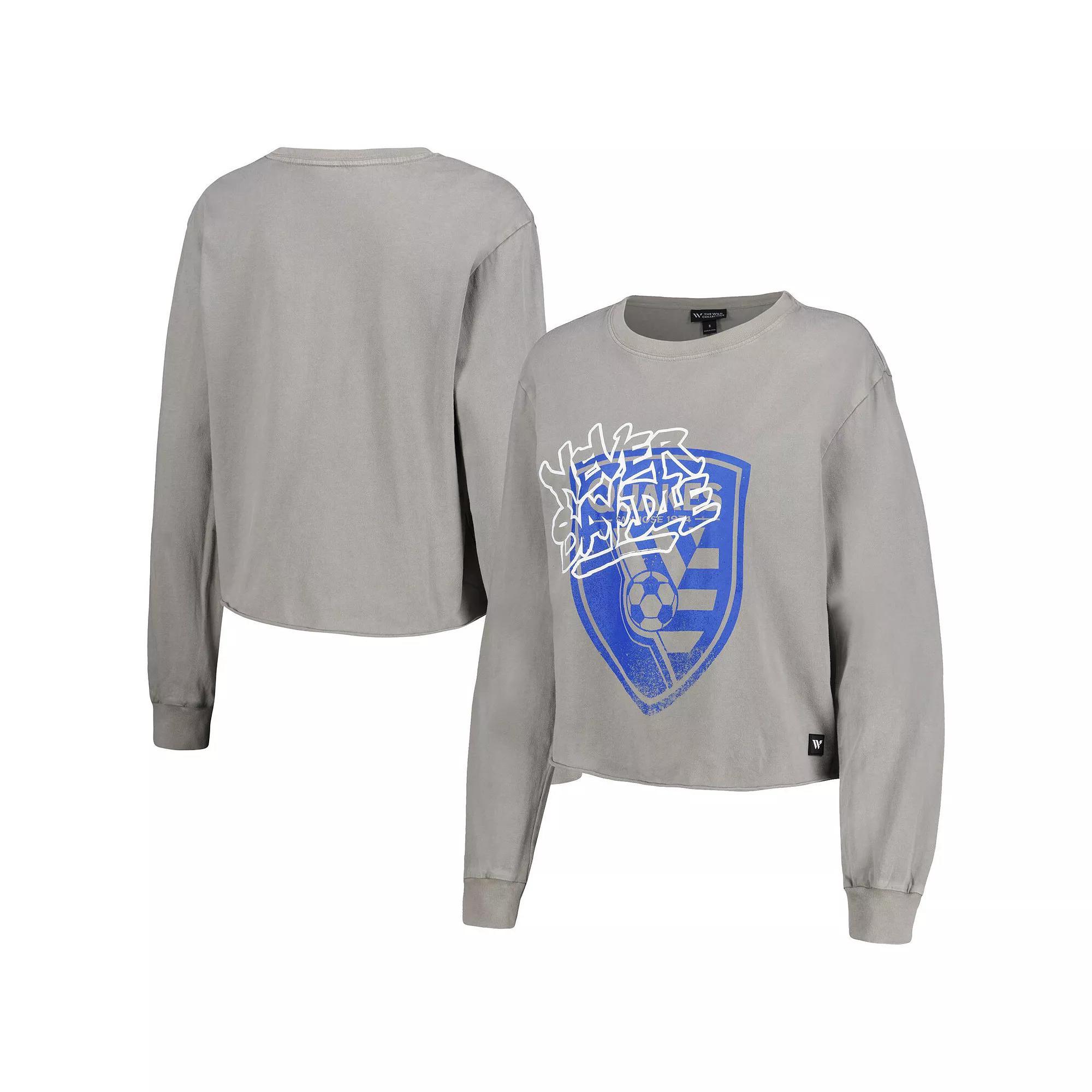 Women's The Wild Collective Gray San Jose Earthquakes Cropped Long Sleeve T-Shirt, Size: XL, Sje Grey Product Image