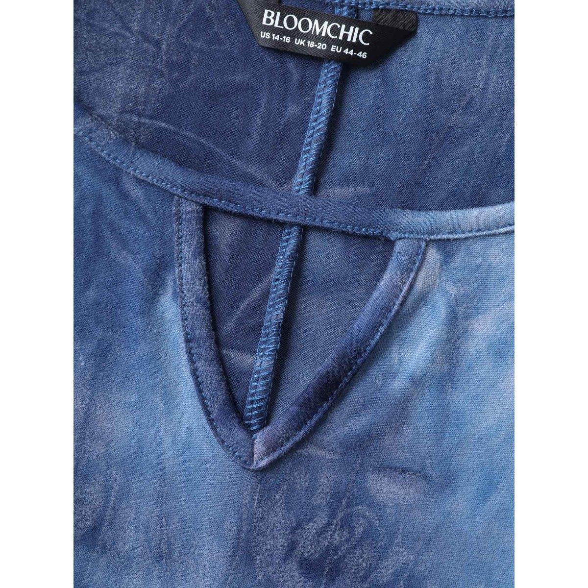 Plus Size Tie-Dye Keyhole Long Tank Top Women Mediumblue Casual Cut-Out Notched collar Everyday-Casual Tank Tops Camis BloomChic 22-24/3X Product Image