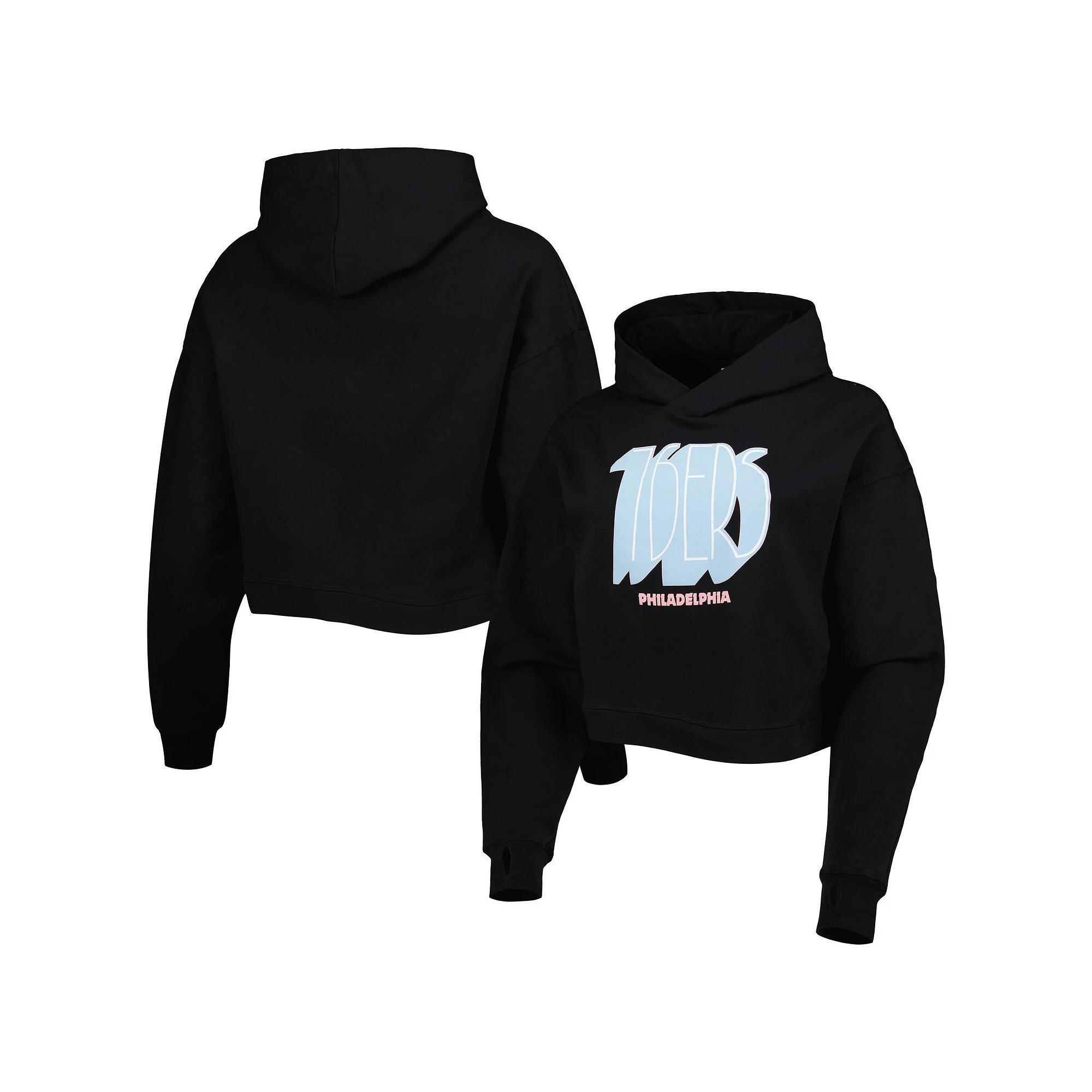 Women's Lusso Black Philadelphia 76ers Layla World Tour Cropped Pullover Hoodie, Size: 2XL, 76r Black Product Image