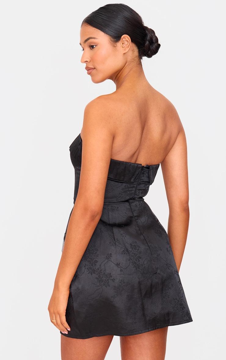 Tall Black Satin Floral Jacquard Bandeau Mini Dress Product Image