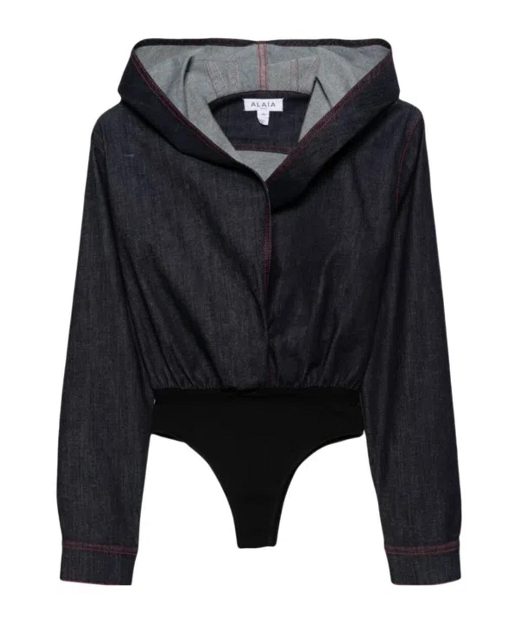 ALAÏA Hooded Shirt Jumpsuit In Bleufonce Product Image