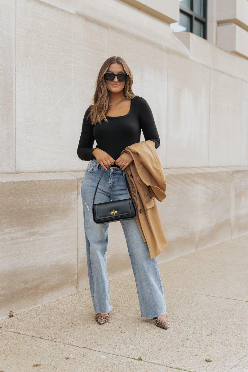 Essential Basic Square Neck Top - Black Female Product Image