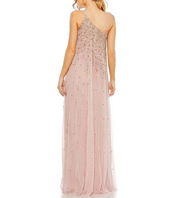 Mac Duggal Beaded One Shoulder Sleeveless Beaded Gown Product Image