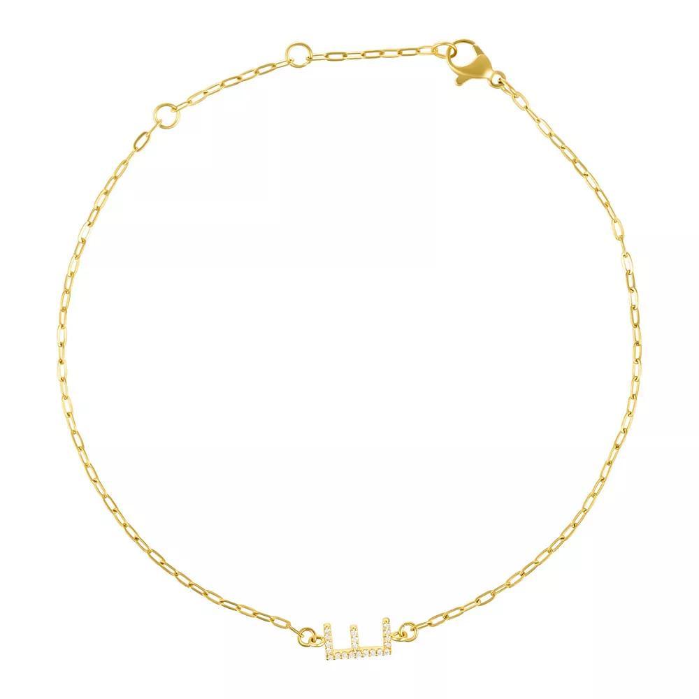 Adornia Gold Tone Cubic Zirconia Pave Sideways Initial Anklet, Womens Gold Tone E Product Image