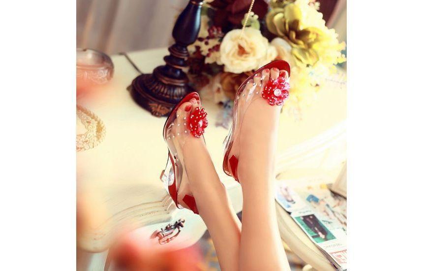 Wedge-Heel PVC Floral Sandals Product Image