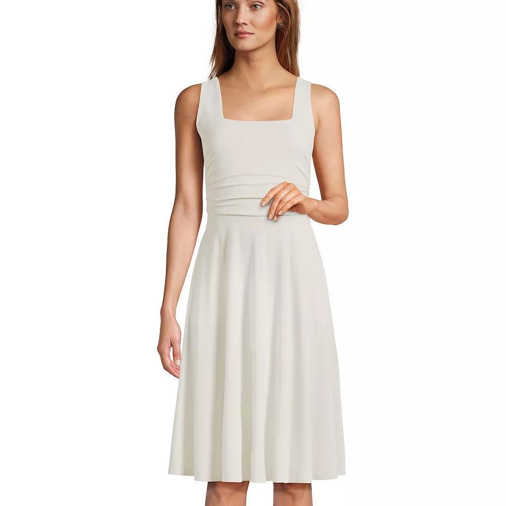Women's Lands' End Cupro Fit & Flare Dress, Size: Large, Ivory Product Image