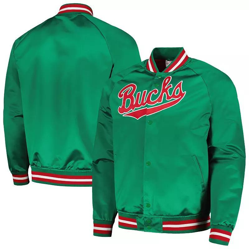 Men's Mitchell & Ness Green Milwaukee Bucks Hardwood Classics Throwback Wordmark Raglan Full-Snap Jacket, Size: XL Product Image