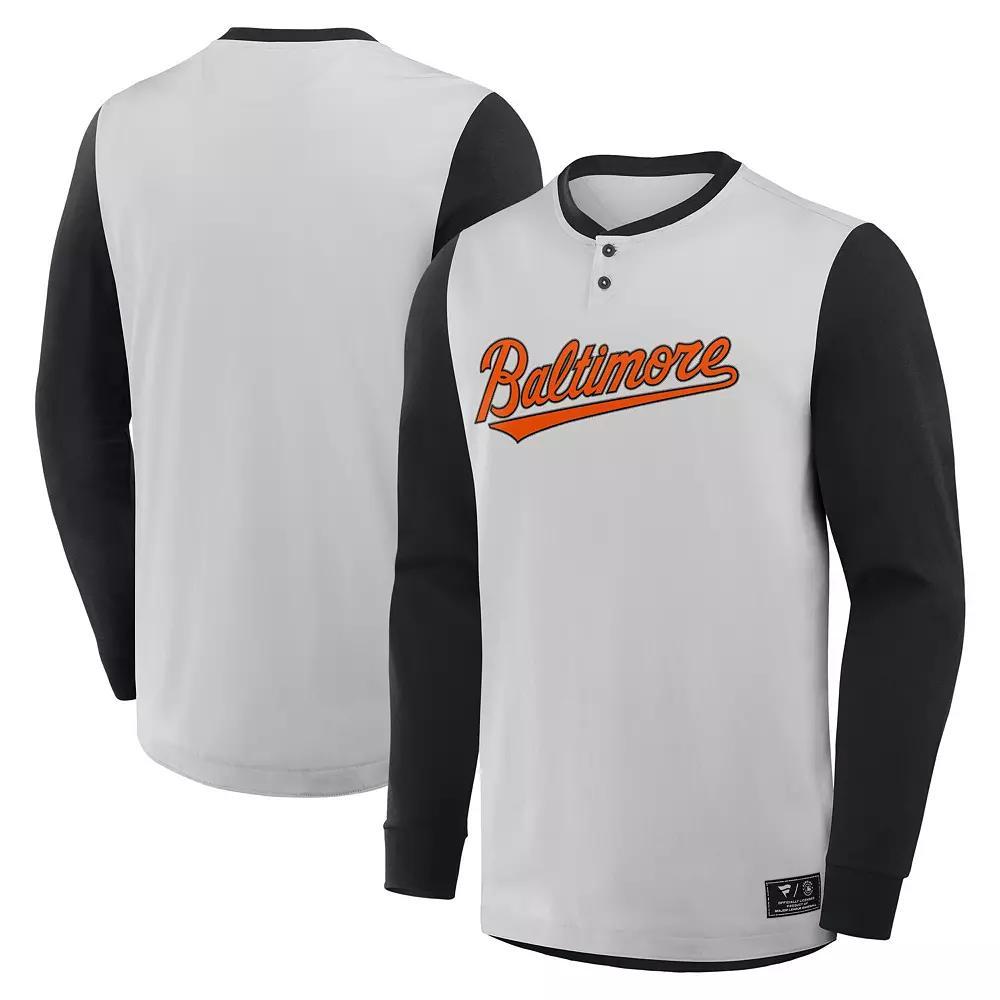 Men's Fanatics Gray/Black Baltimore Orioles Clubhouse Long Sleeve Henley Shirt, Size: Small, Grey Product Image