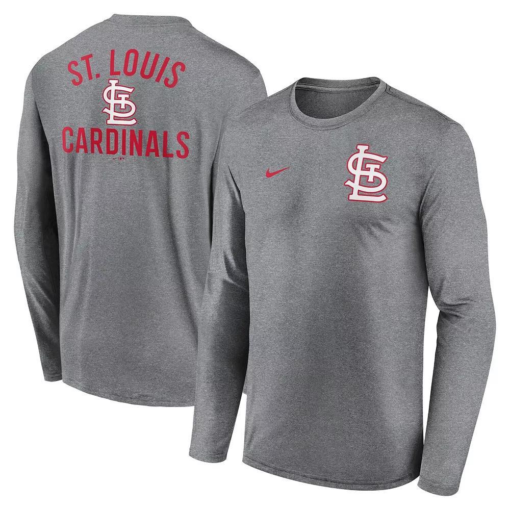 Men's Nike Heather Charcoal St. Louis Cardinals 2-Hit Legend Performance Long Sleeve T-Shirt, Size: Medium Product Image