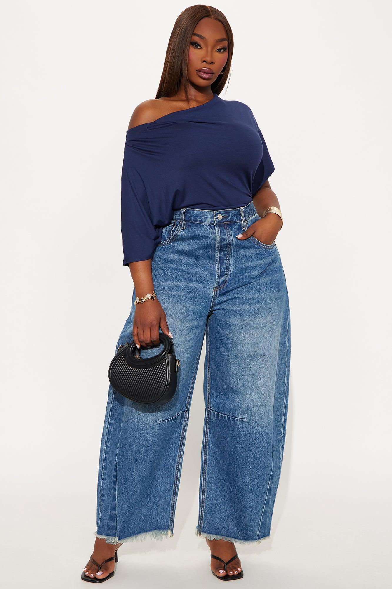 Flatter Me Off Shoulder Bodysuit - Navy Product Image