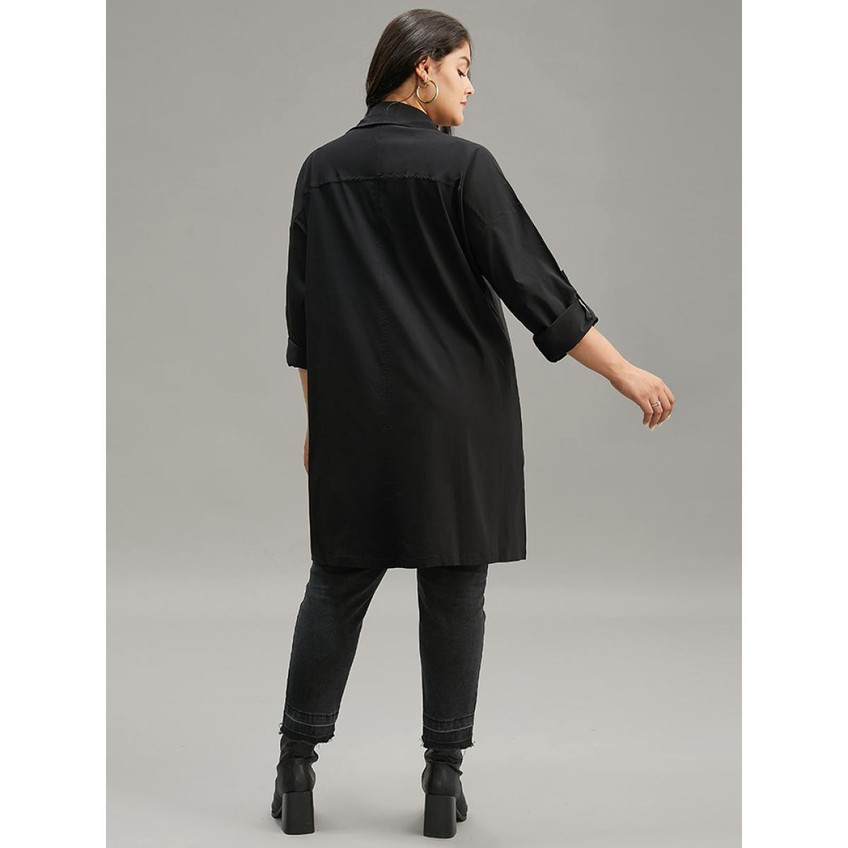 Plus Size Halloween Plain Lapel Collar Button Up Tab Sleeve Coat Women Black Casual Plain Ladies Dailywear Winter Coats BloomChic 18-20/2X Product Image