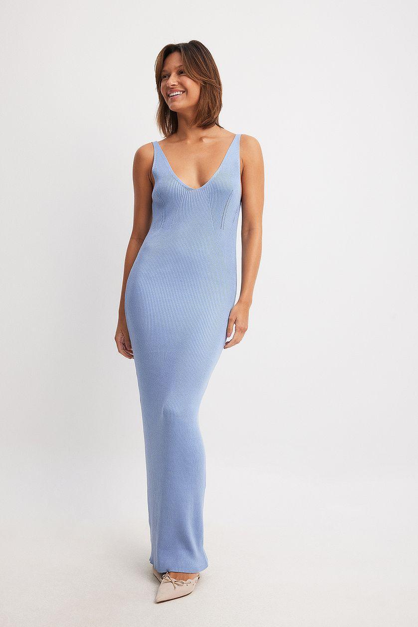 Ribbed Knitted Deep Back Dress Product Image