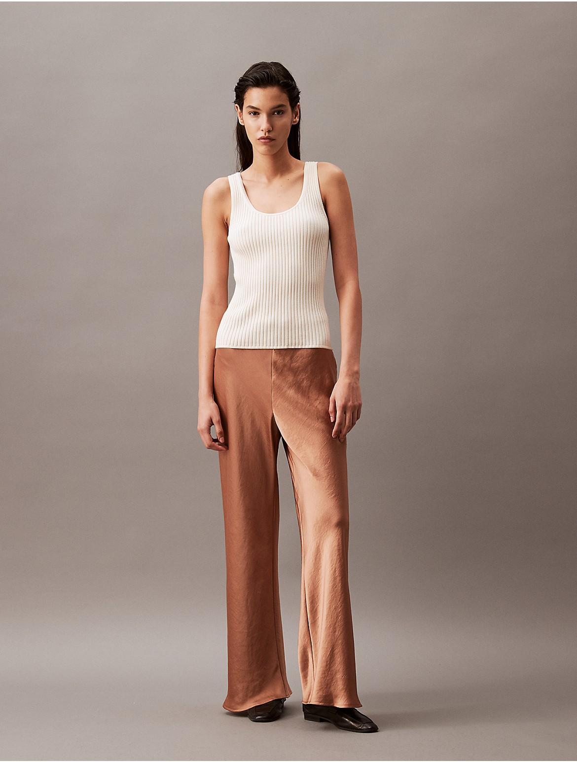 Calvin Klein Women's Crushed Satin Wide Leg Pants - Neutral - XL Product Image