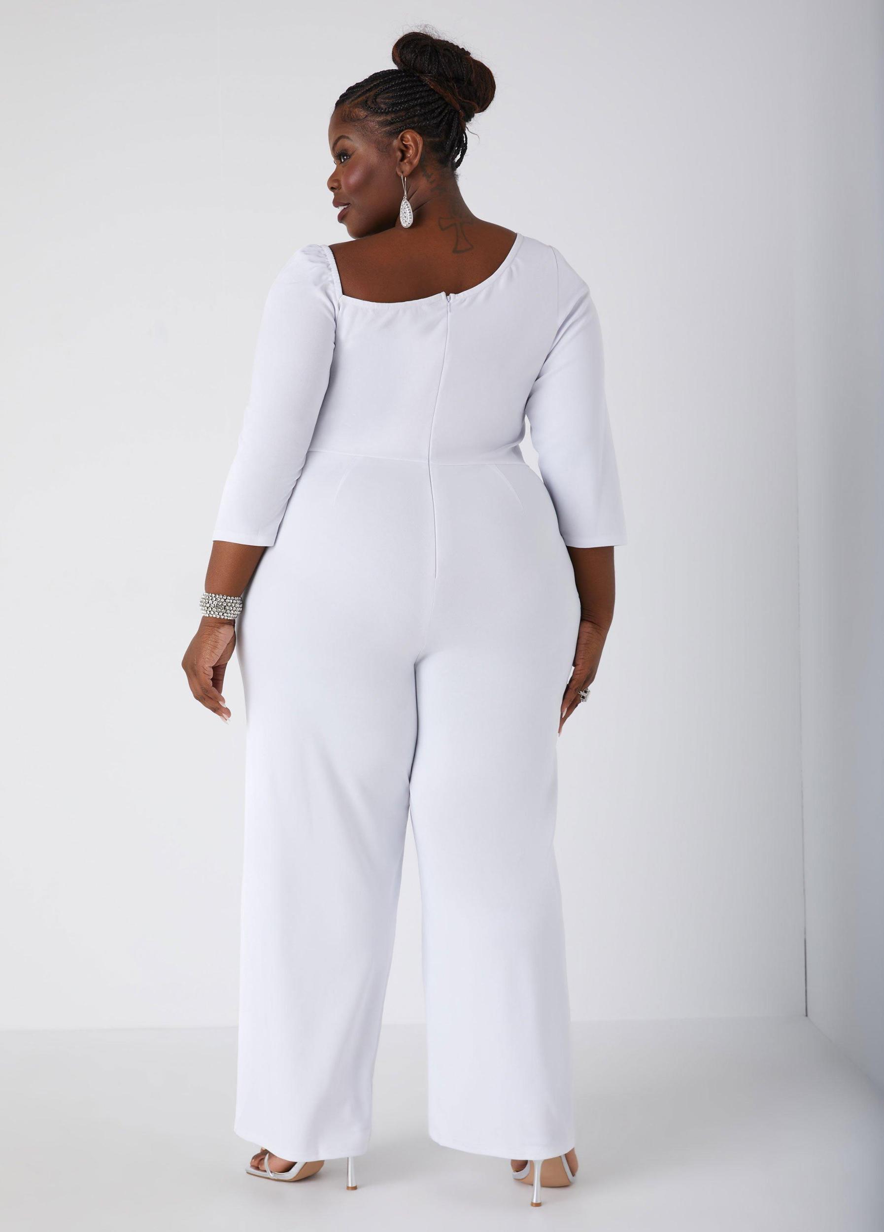 Plus Size Embellished Mesh Paneled Jumpsuit Ashley Stewart Product Image