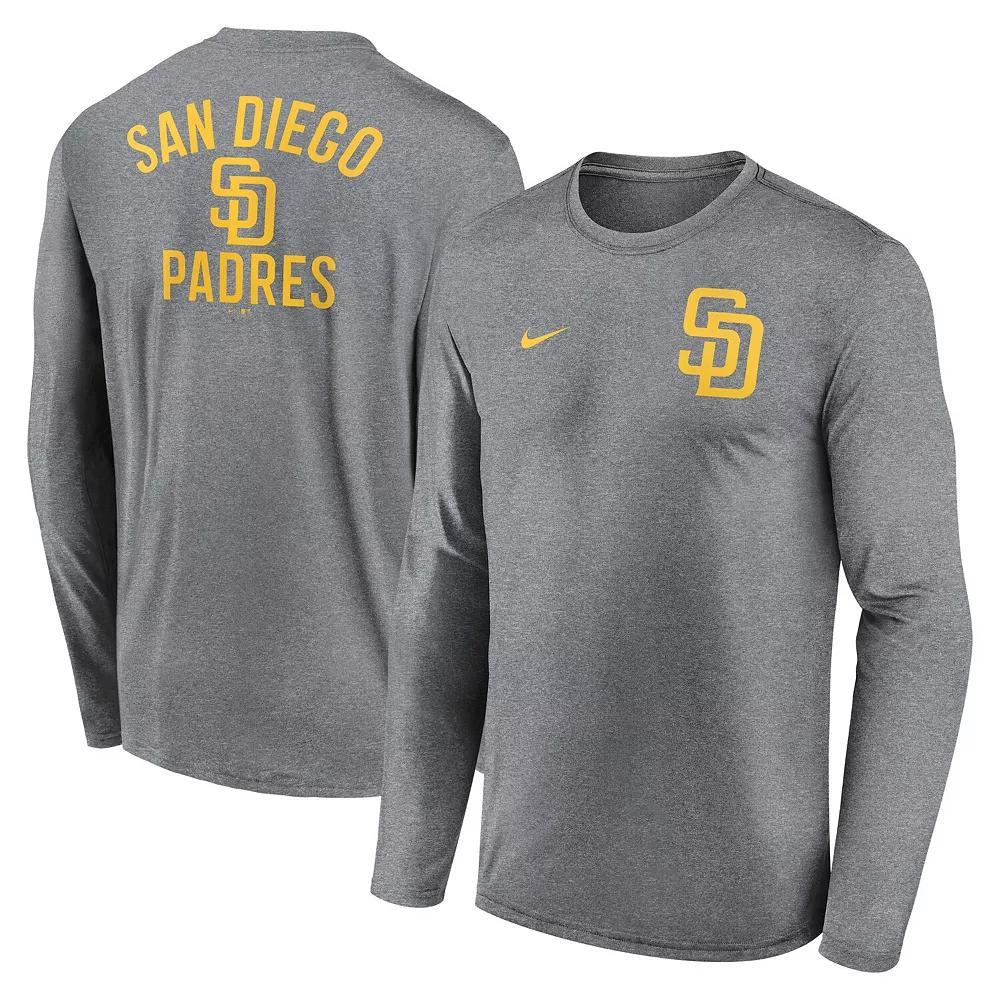 Men's Nike Heather Charcoal San Diego Padres 2-Hit Legend Performance Long Sleeve T-Shirt, Size: Large Product Image