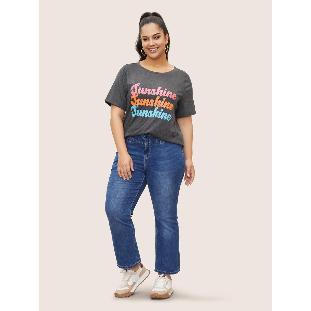 Plus Size Color Letter Print Heather Round Neck T-shirt DimGray Women Casual Positive slogan Everyday T-shirts BloomChic 26/4X Product Image