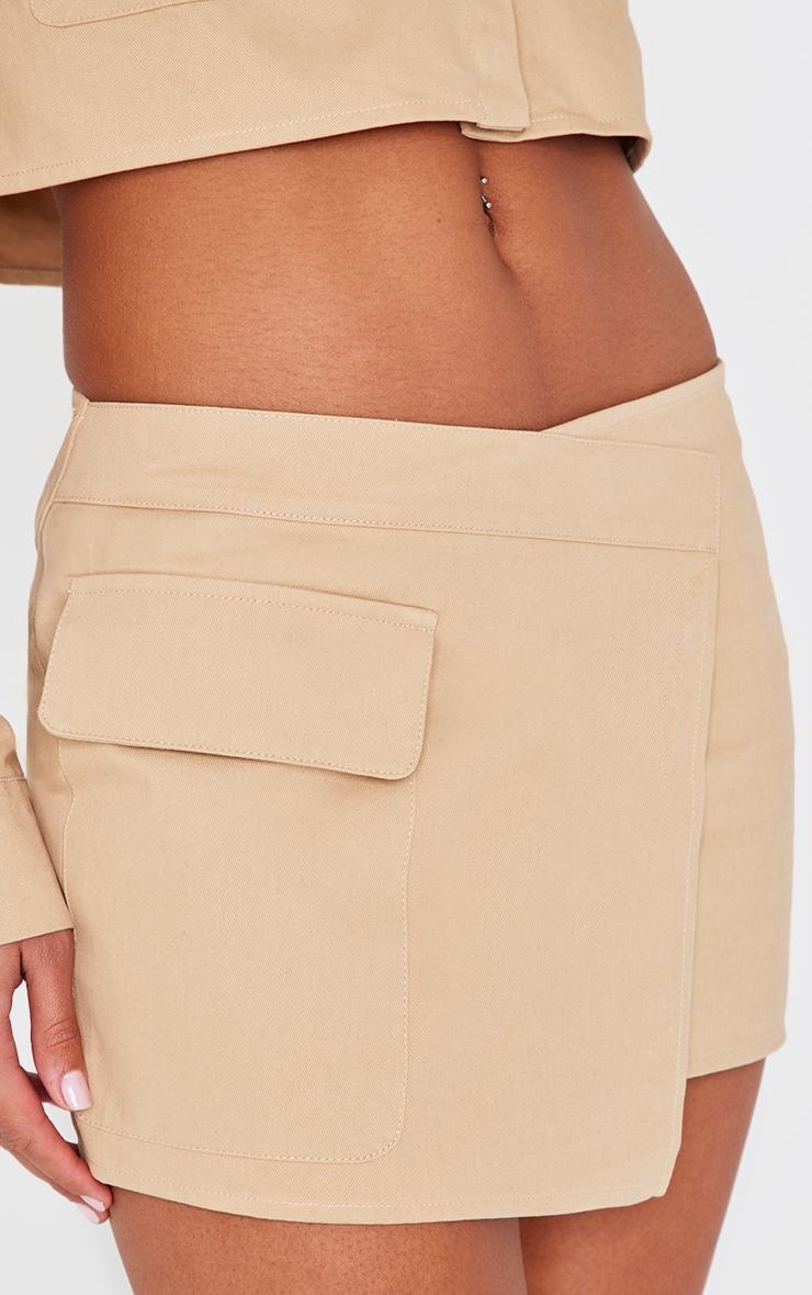 Beige Woven Cargo Wrap Mini Skirt Product Image
