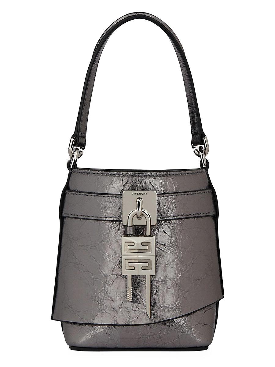 Womens Micro Shark Lock Bucket Bag In Laminated Leather Product Image