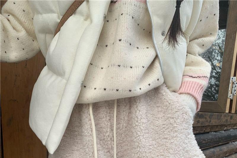 Drawstring Waist Plain Fleece Wide Leg Shorts Product Image