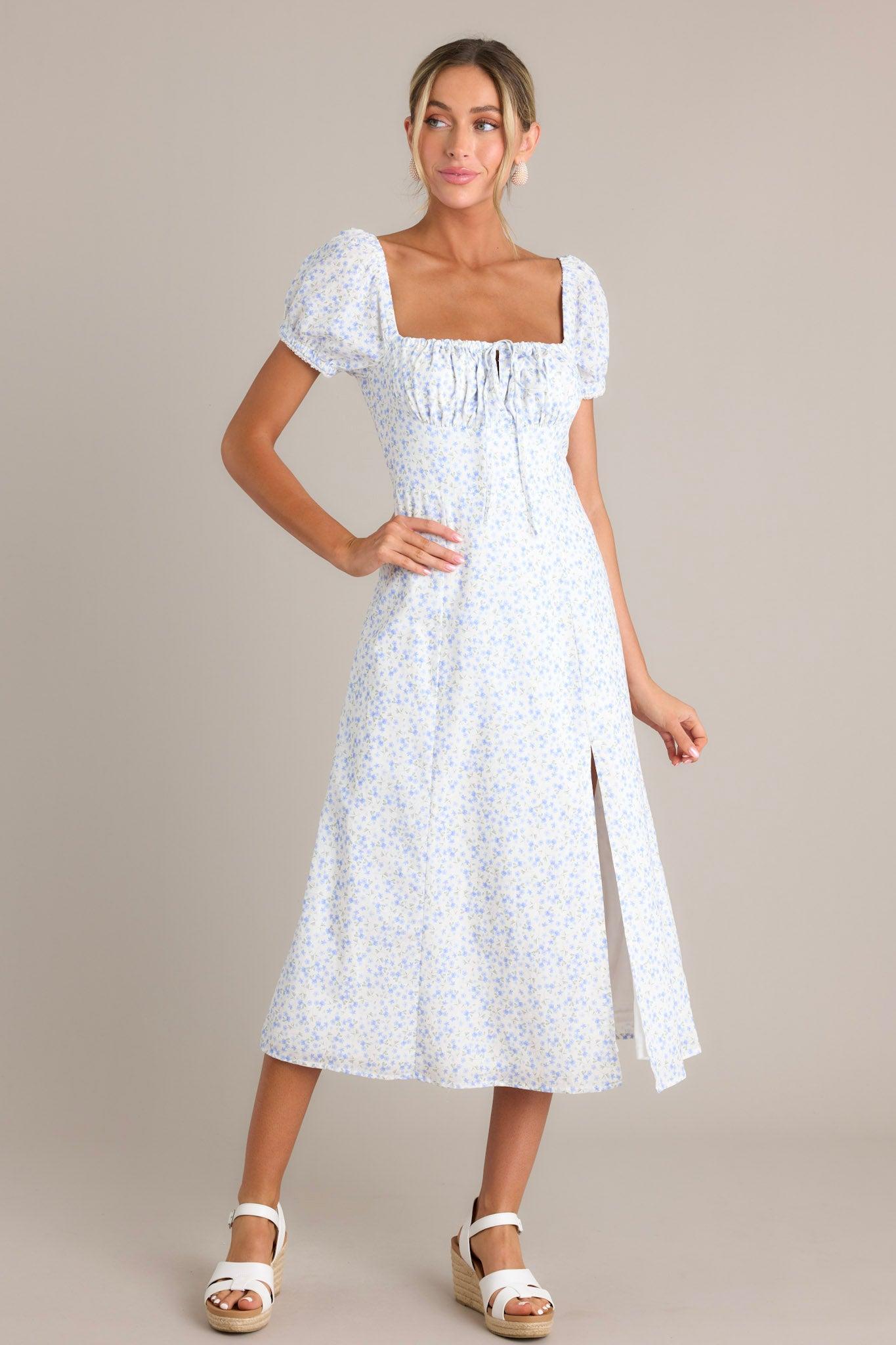Elegant Moment Blue Floral Midi Dress Product Image