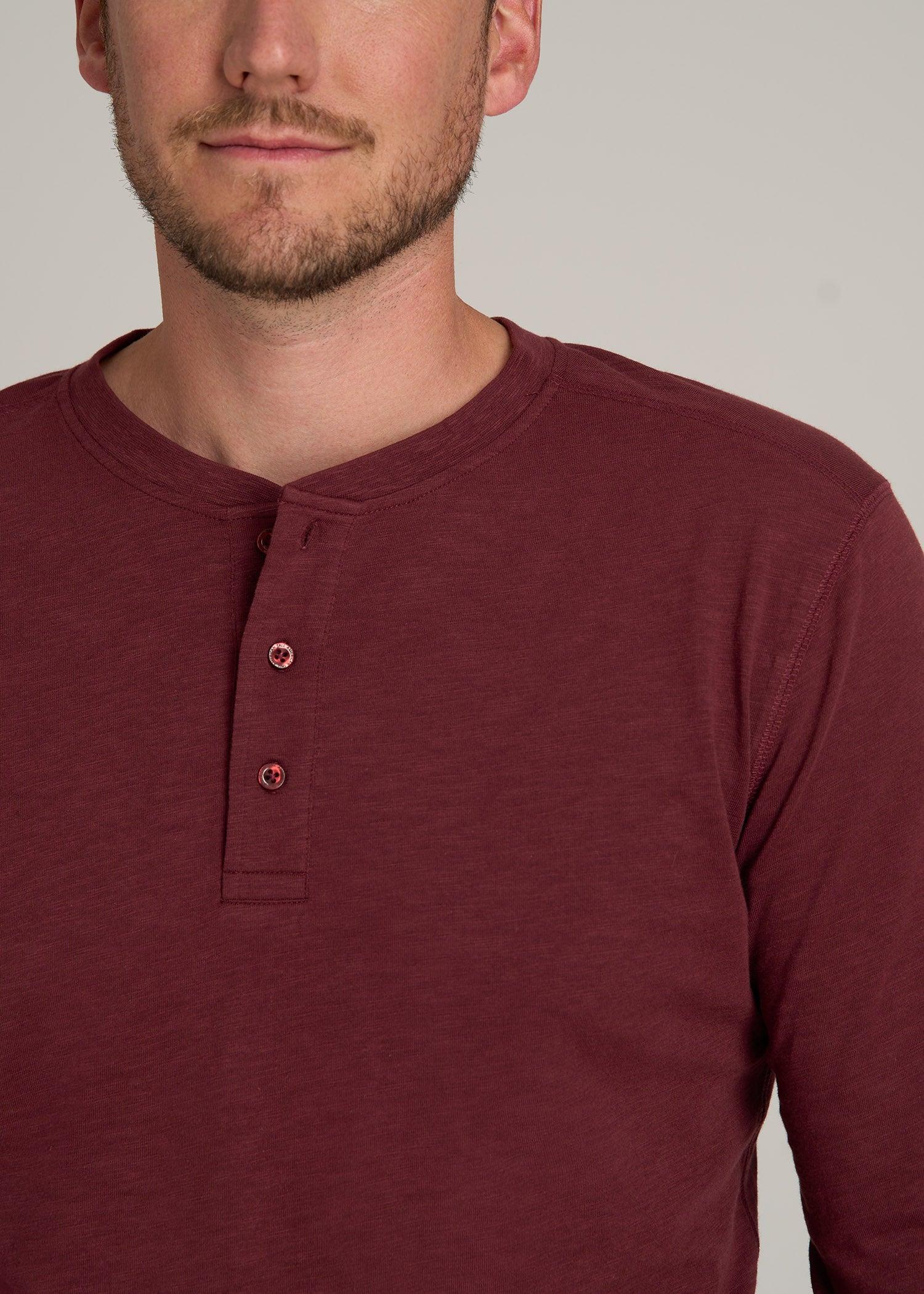 Men's Tall Three Button Long Sleeve Slub Henley in Red Ochre Product Image
