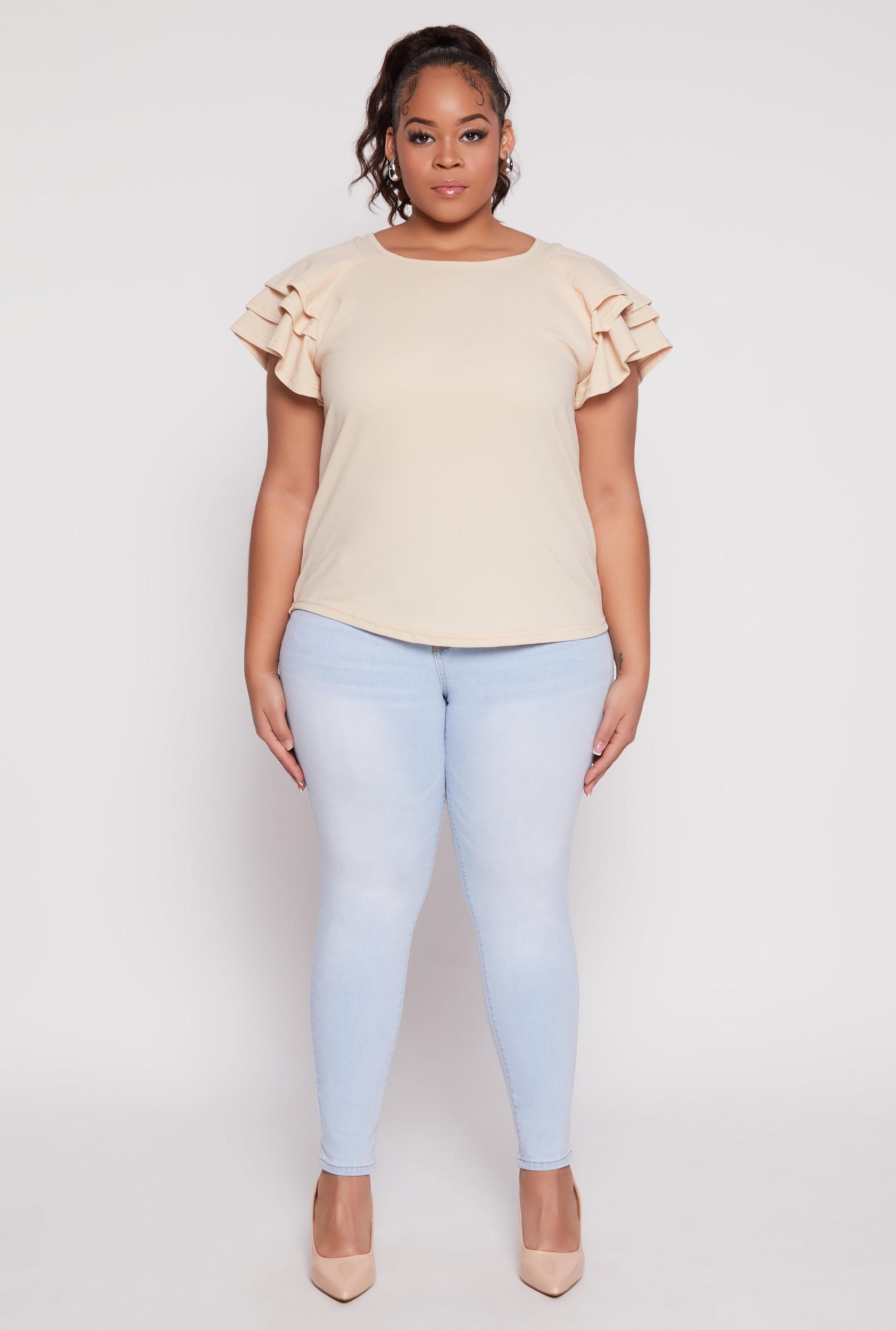 Womens Plus Size Tiered Flutter Sleeve Blouse Product Image