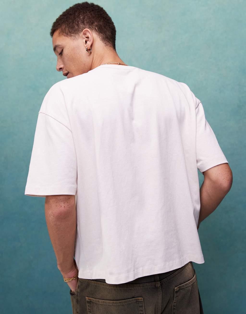 ASOS DESIGN boxy oversized t-shirt in heavyweight 220gsm washed beige with chest print Product Image
