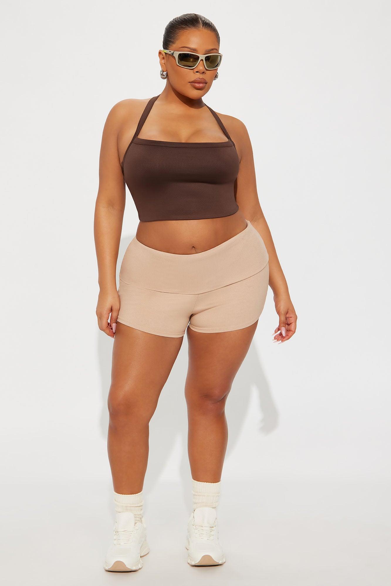 Contour Double Lined Cropped Halter Top - Chocolate Female Product Image