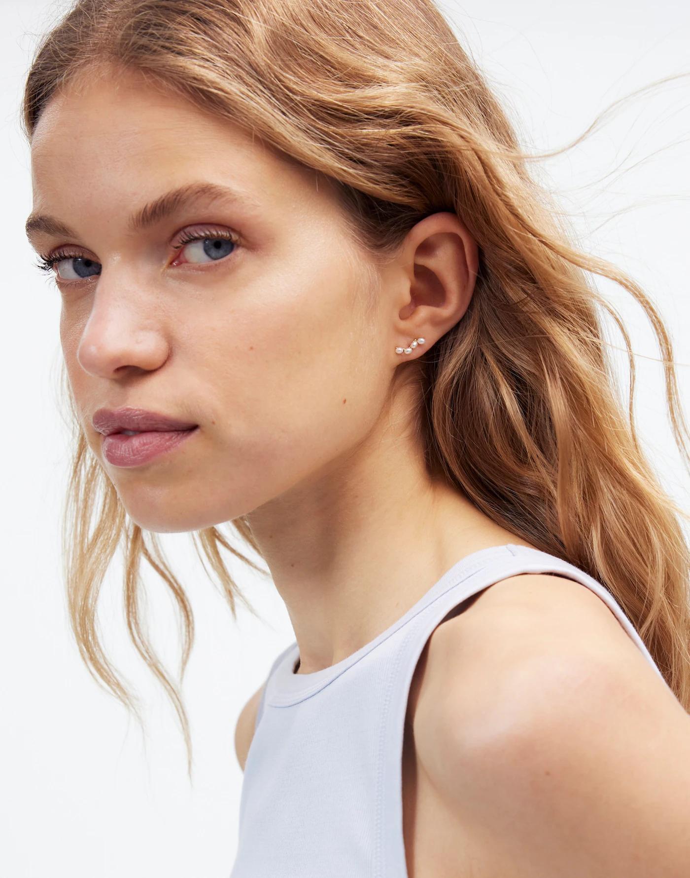 Demi-Fine Freshwater Pearl Mini Climber Earrings Product Image