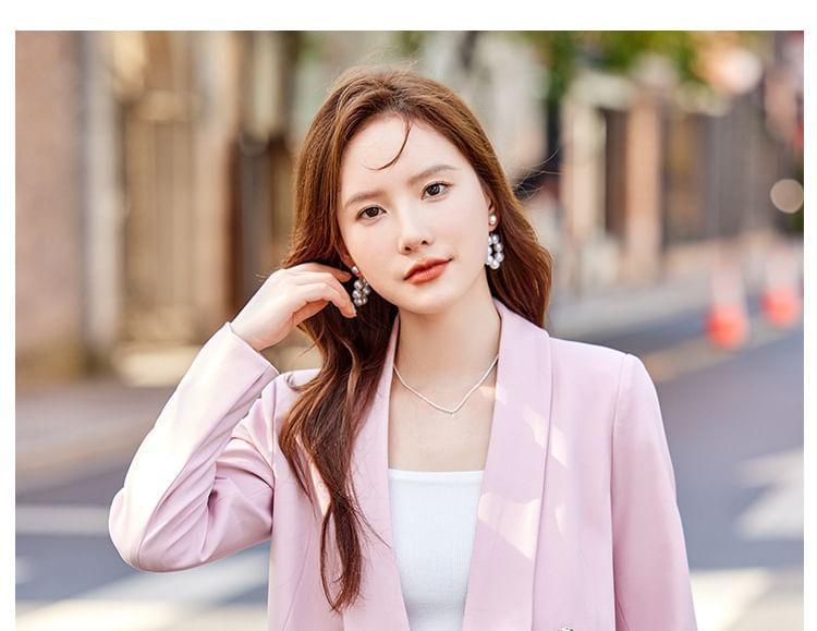 Lapelled Plain Double Breasted Blazer / High Waist Cropped Straight Leg Dress Pants / Set Product Image