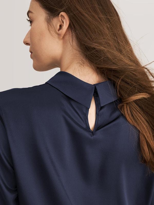 Stand Collar Long Sleeves  Silk Blouse Product Image