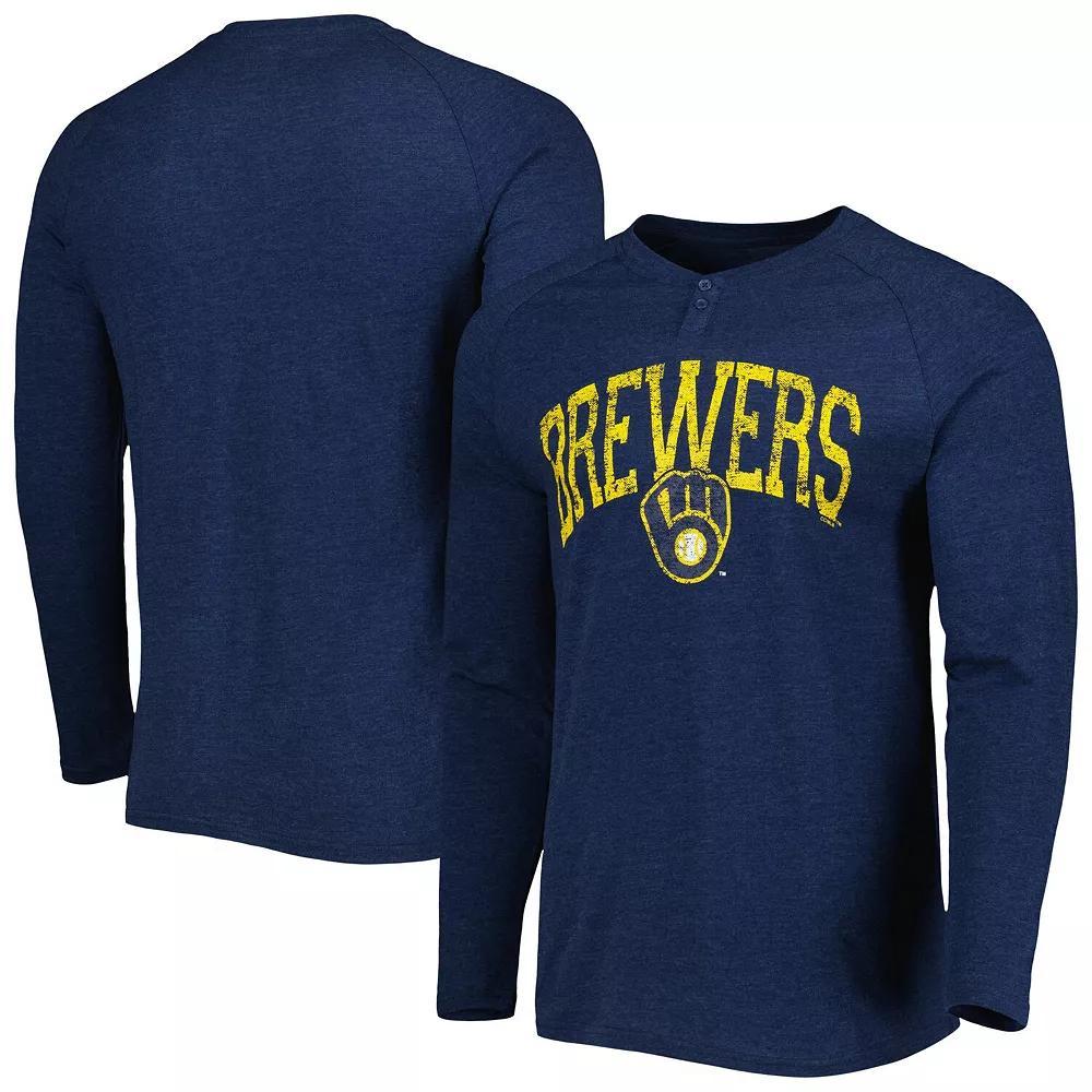 Men's Concepts Sport Heather Navy Milwaukee Brewers Inertia Raglan Long Sleeve Henley T-Shirt, Size: Medium, Blue Product Image